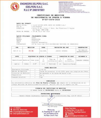 certificado de pozo a tierra